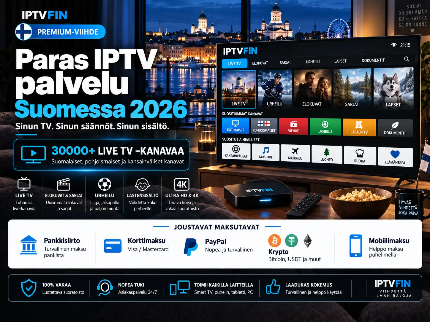 Paras IPTV palvelu Suomessa 2026 – IPTV-palvelun vertailu Smart TV:llä